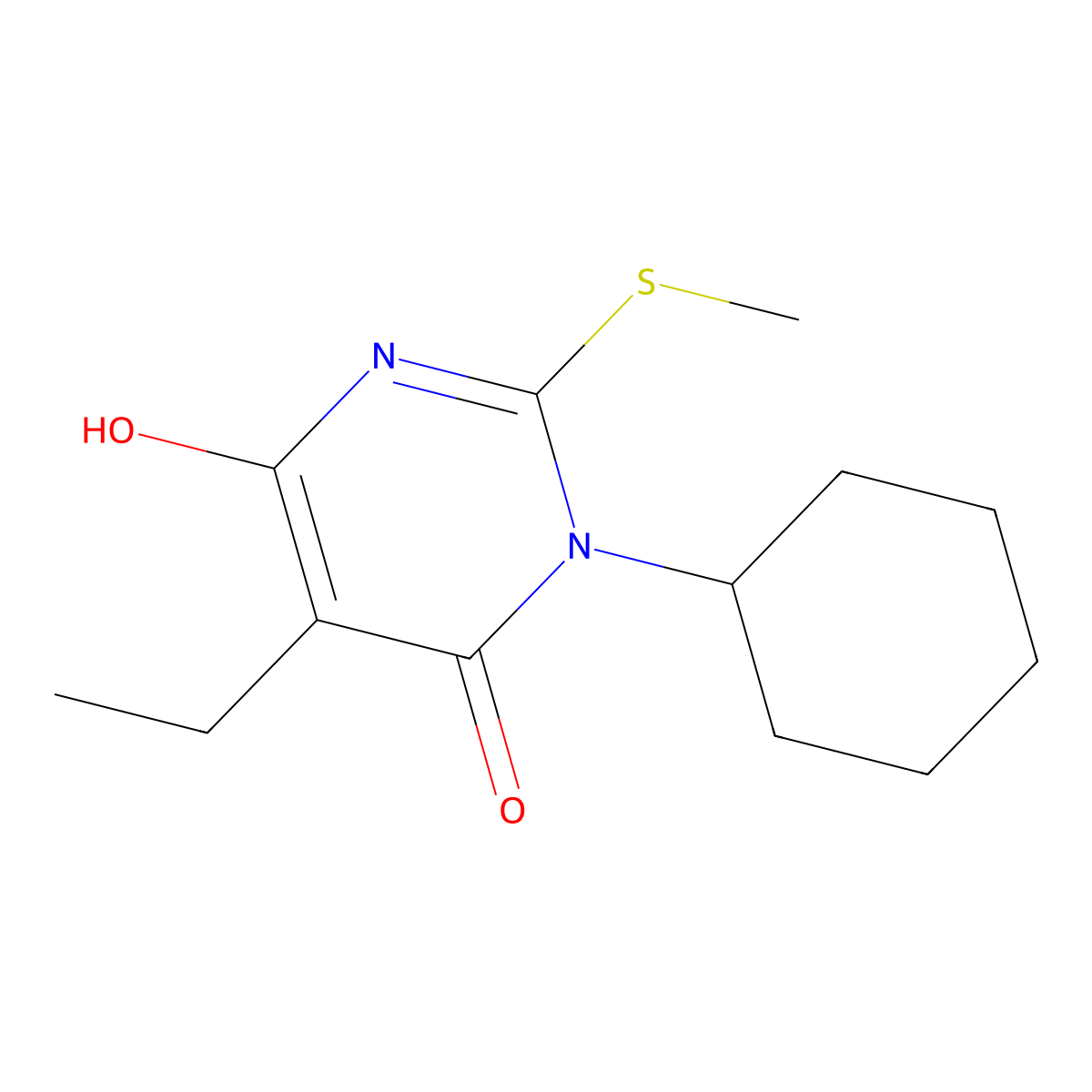 3-cyclohexyl-5-ethyl-6-hydroxy-2-(methylsulfanyl)pyrimidin-4(3H)-one molecular structure, CAS 415714-05-5