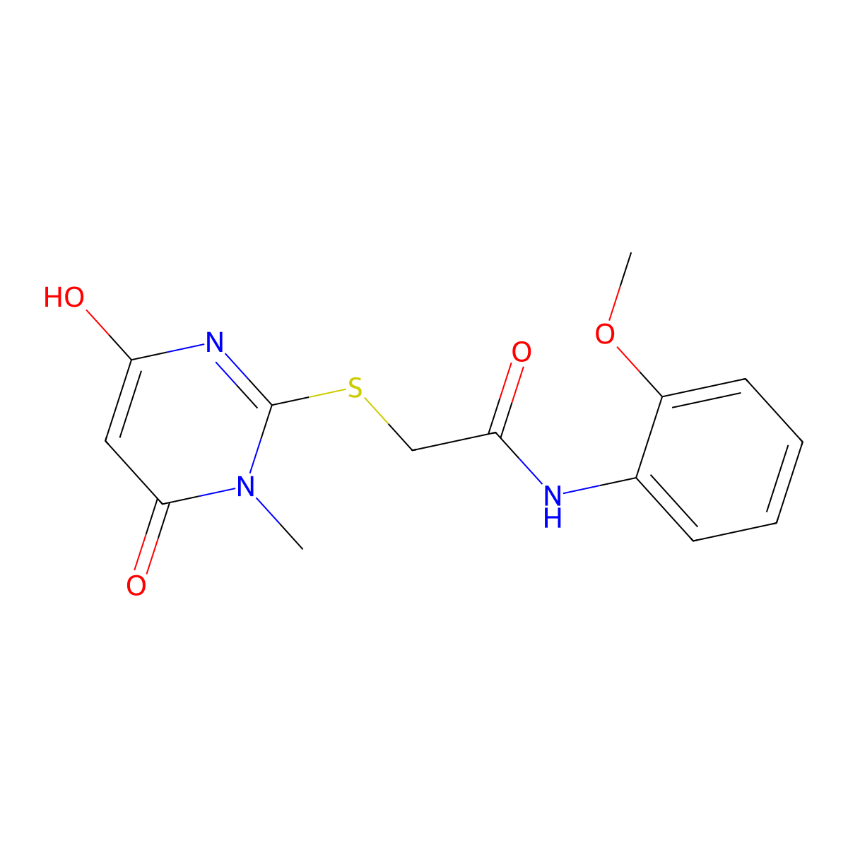 2-[(4-hydroxy-1-methyl-6-oxo-1,6-dihydropyrimidin-2-yl)sulfanyl]-N-(2-methoxyphenyl)acetamide molecular structure, CAS 415715-54-7