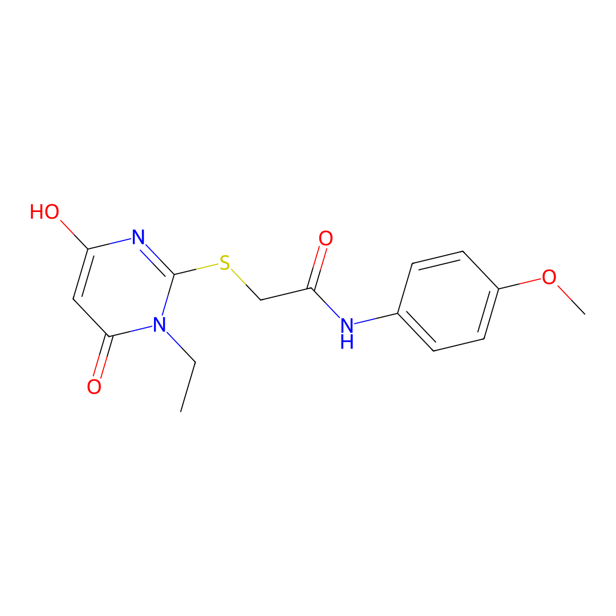 2-[(1-ethyl-4-hydroxy-6-oxo-1,6-dihydropyrimidin-2-yl)sulfanyl]-N-(4-methoxyphenyl)acetamide molecular structure, CAS 415715-60-5