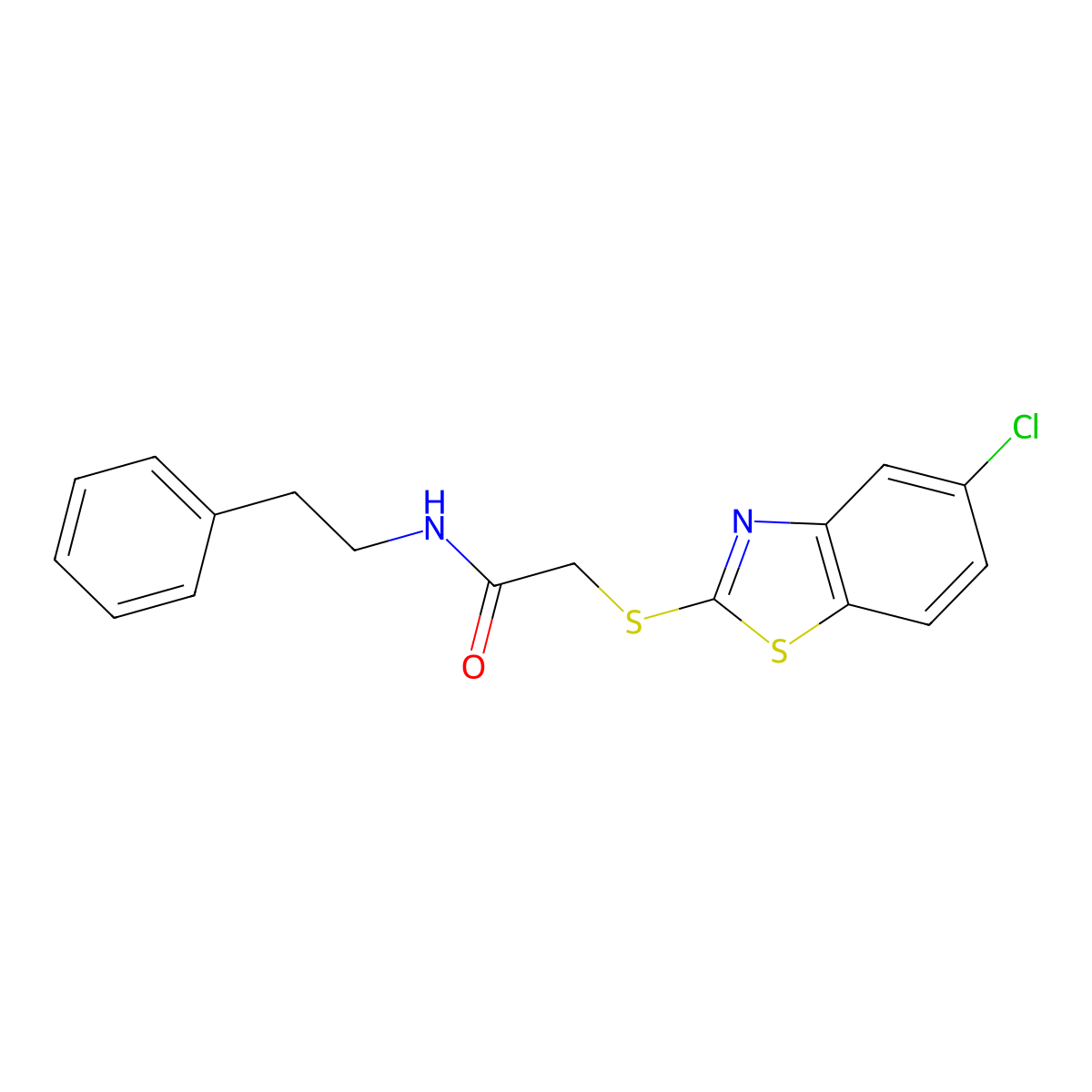 2-[(5-chloro-1,3-benzothiazol-2-yl)sulfanyl]-N-(2-phenylethyl)acetamide molecular structure, CAS 415716-41-5