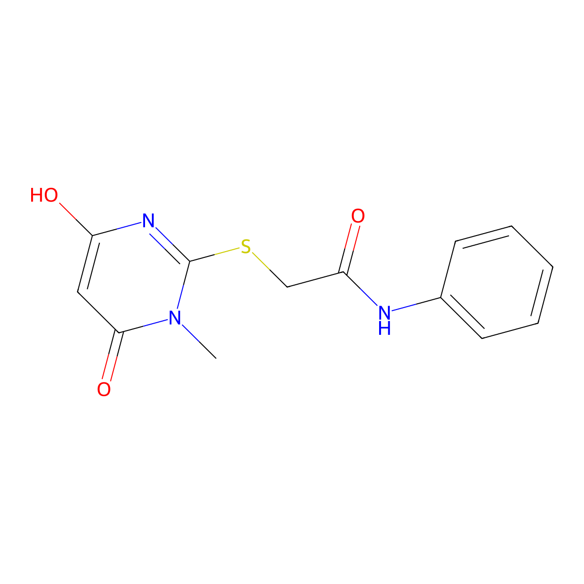 2-(6-hydroxy-1-methyl-4-oxopyrimidin-2-yl)sulfanyl-N-phenylacetamide molecular structure, CAS 415716-42-6