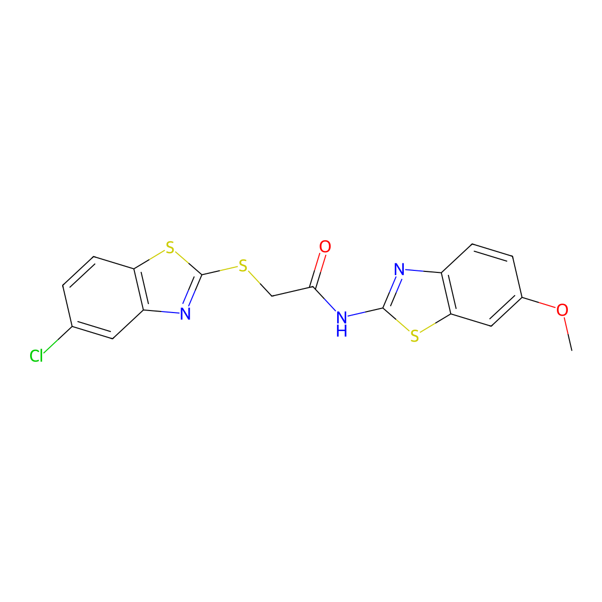 2-[(5-chloro-1,3-benzothiazol-2-yl)sulfanyl]-N-(6-methoxy-1,3-benzothiazol-2-yl)acetamide molecular structure, CAS 415720-19-3