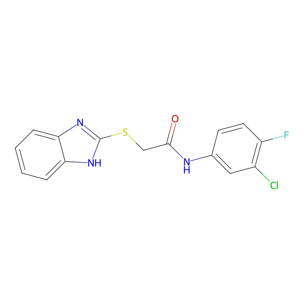 2-(1H-benzimidazol-2-ylsulfanyl)-N-(3-chloro-4-fluorophenyl)acetamide molecular structure, CAS 415720-65-9