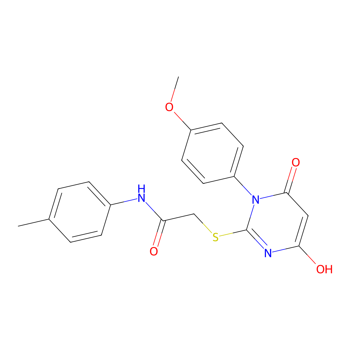 2-[[1,6-Dihydro-4-hydroxy-1-(4-methoxyphenyl)-6-oxo-2-pyrimidinyl]thio]-N-(4-methylphenyl)acetamide molecular structure, CAS 415722-07-5
