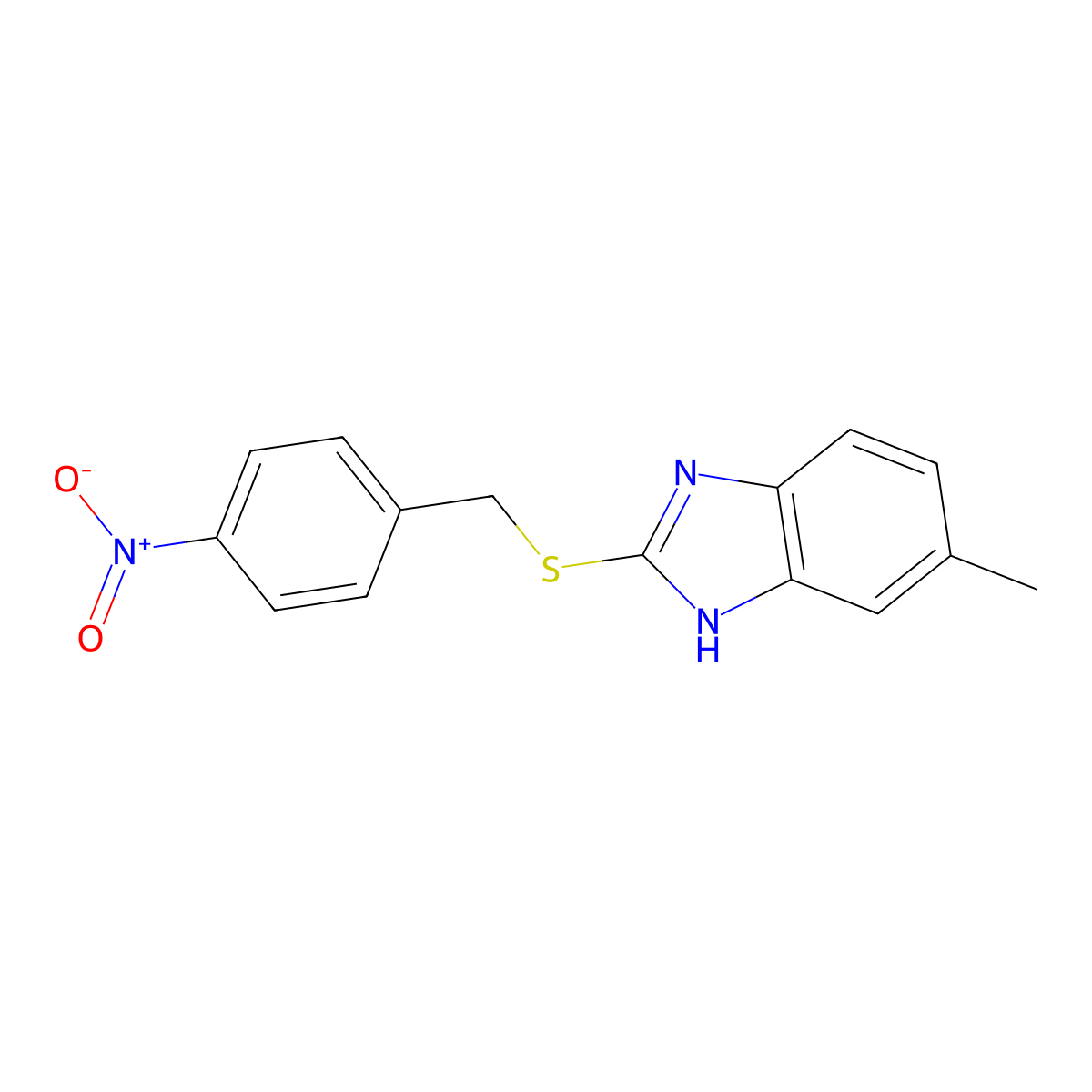 6-methyl-2-[(4-nitrophenyl)methylthio]-1H-benzimidazole molecular structure, CAS 415722-19-9