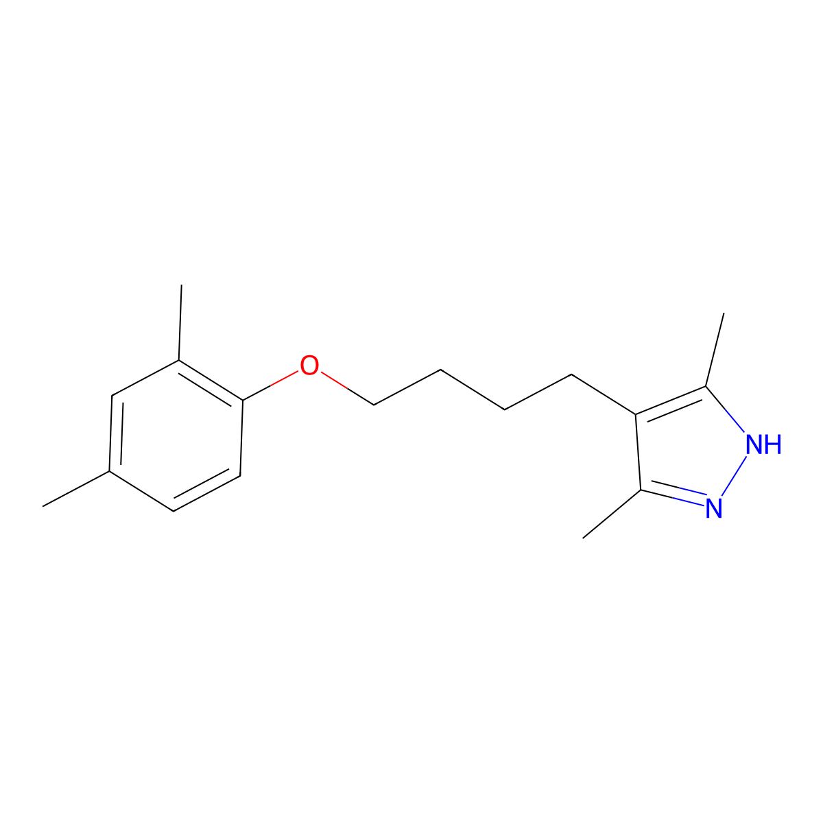 4-[4-(2,4-dimethylphenoxy)butyl]-3,5-dimethyl-1H-pyrazole molecular structure, CAS 415722-46-2