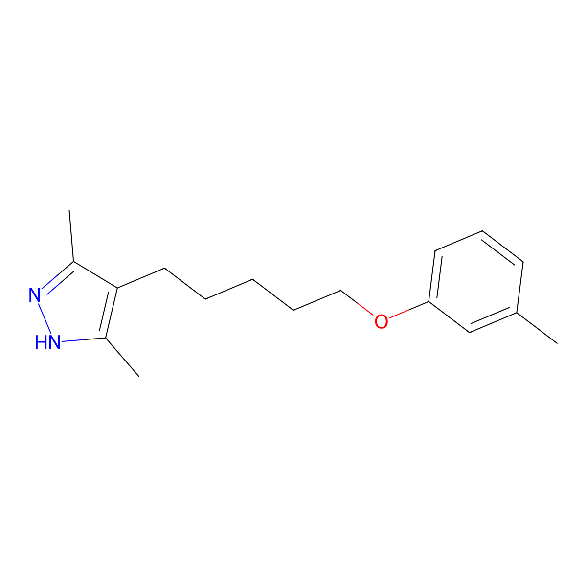 3,5-dimethyl-4-[5-(3-methylphenoxy)pentyl]-1H-pyrazole molecular structure, CAS 415723-03-4