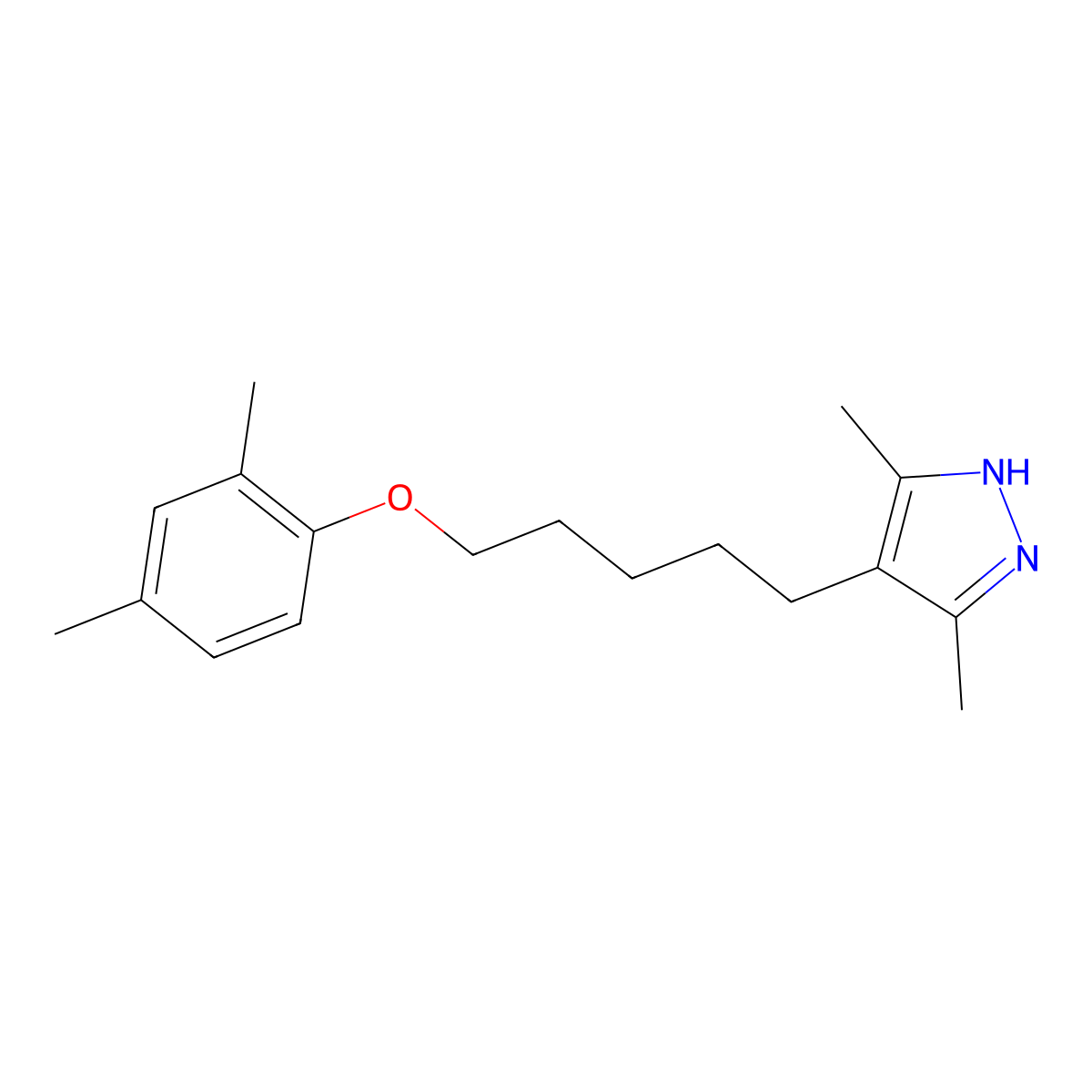 4-[5-(2,4-dimethylphenoxy)pentyl]-3,5-dimethyl-1H-pyrazole molecular structure, CAS 415723-28-3