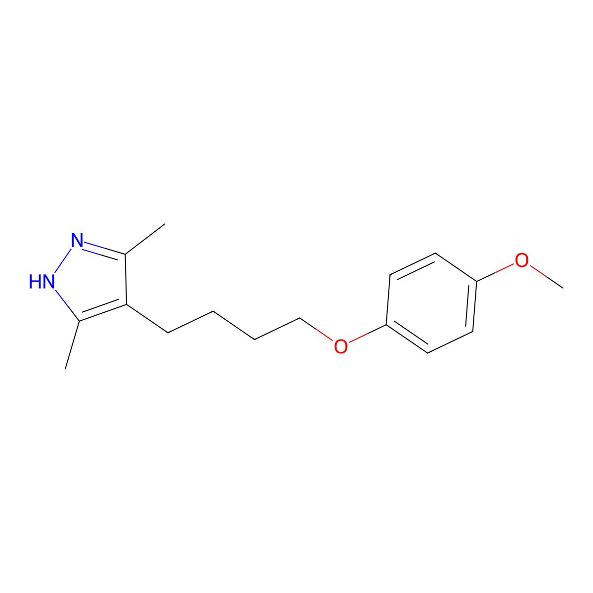 4-[4-(4-methoxyphenoxy)butyl]-3,5-dimethyl-1H-pyrazole molecular structure, CAS 415724-37-7