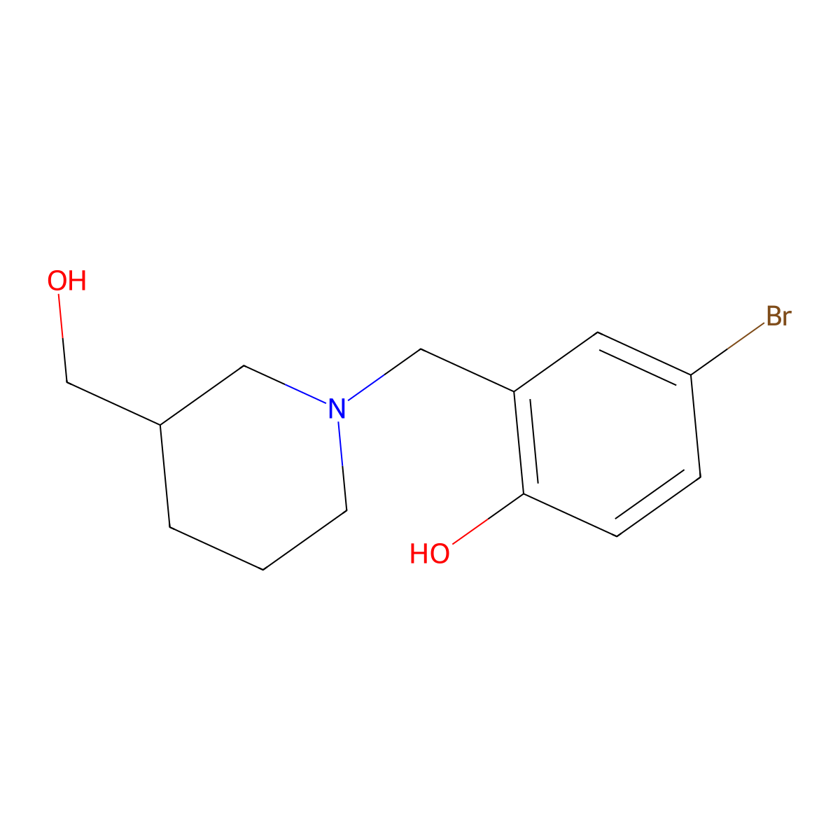 4-Bromo-2-{[3-(hydroxymethyl)piperidin-1-yl]methyl}phenol molecular structure, CAS 415922-46-2