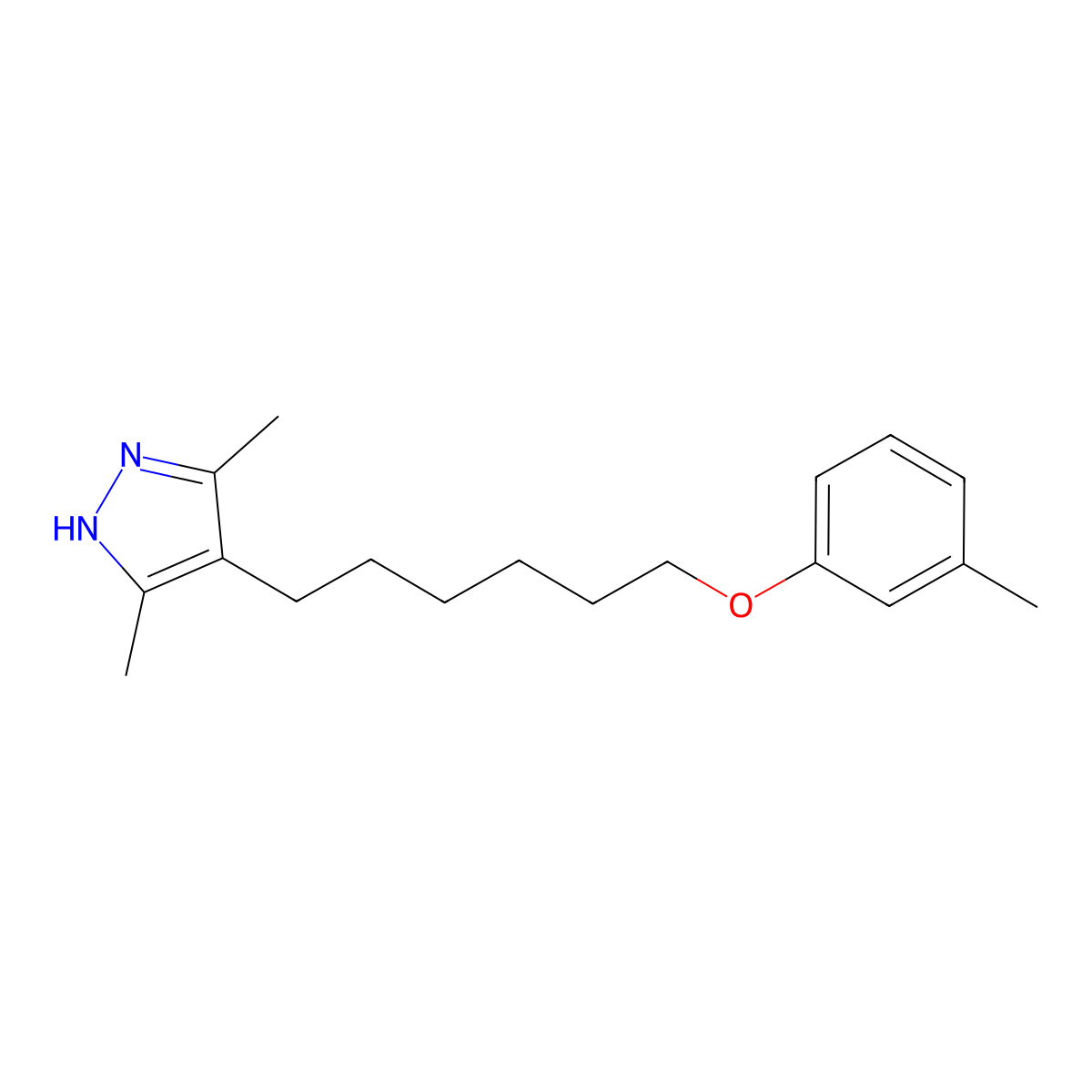 3,5-dimethyl-4-[6-(3-methylphenoxy)hexyl]-1H-pyrazole molecular structure, CAS 415934-11-1