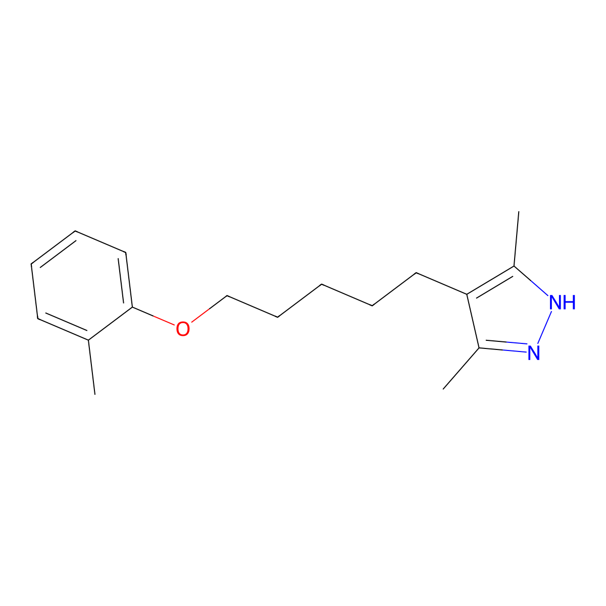 3,5-dimethyl-4-[5-(2-methylphenoxy)pentyl]-1H-pyrazole molecular structure, CAS 415934-20-2