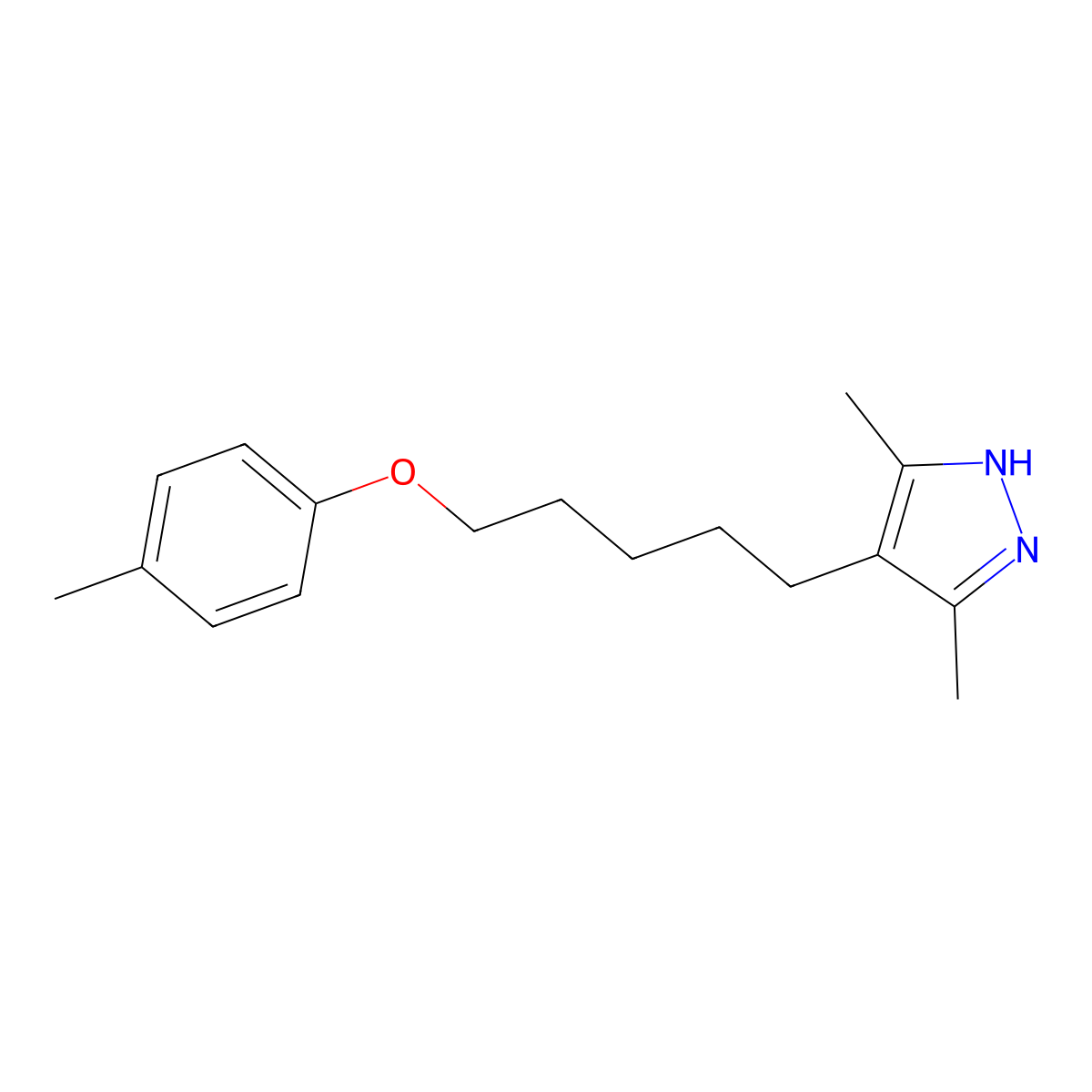 3,5-dimethyl-4-[5-(4-methylphenoxy)pentyl]-1H-pyrazole molecular structure, CAS 415935-21-6