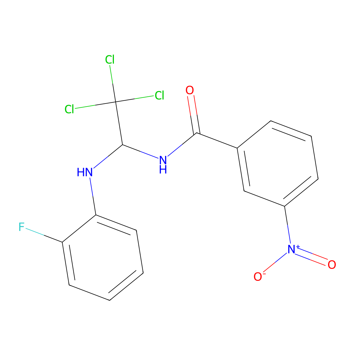 3-nitro-N-[2,2,2-trichloro-1-(2-fluoroanilino)ethyl]benzamide molecular structure, CAS 415936-32-2
