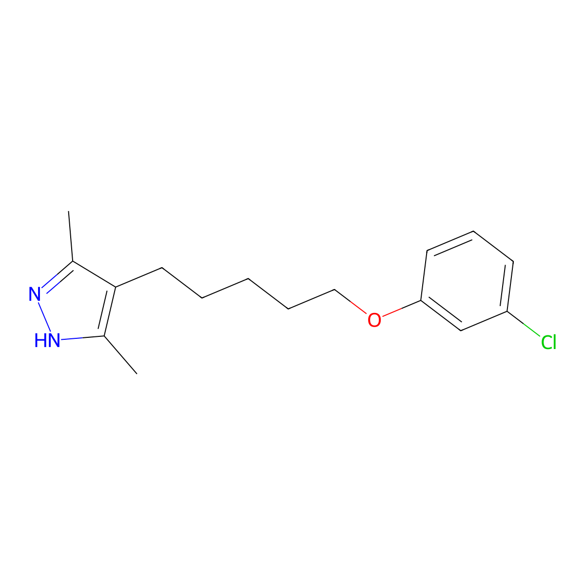 4-[5-(3-chlorophenoxy)pentyl]-3,5-dimethyl-1H-pyrazole molecular structure, CAS 415936-55-9