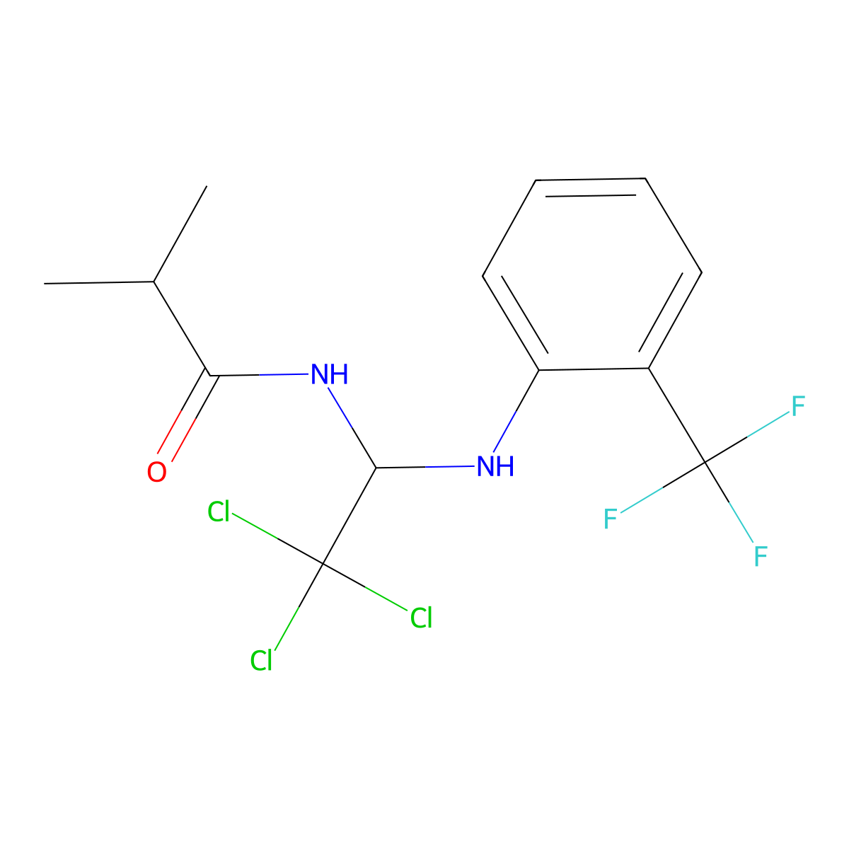 2-methyl-N-[2,2,2-trichloro-1-[2-(trifluoromethyl)anilino]ethyl]propanamide molecular structure, CAS 415938-59-9