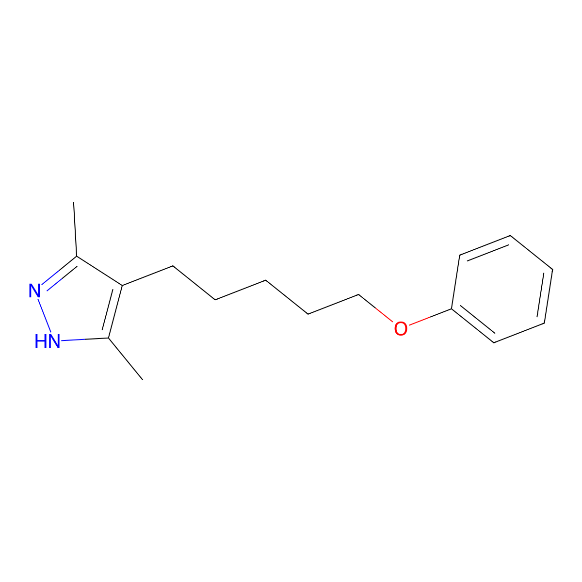3,5-dimethyl-4-(5-phenoxypentyl)-1H-pyrazole molecular structure, CAS 415938-68-0