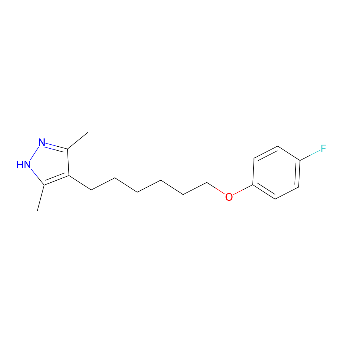 4-[6-(4-fluorophenoxy)hexyl]-3,5-dimethyl-1H-pyrazole molecular structure, CAS 415939-09-2