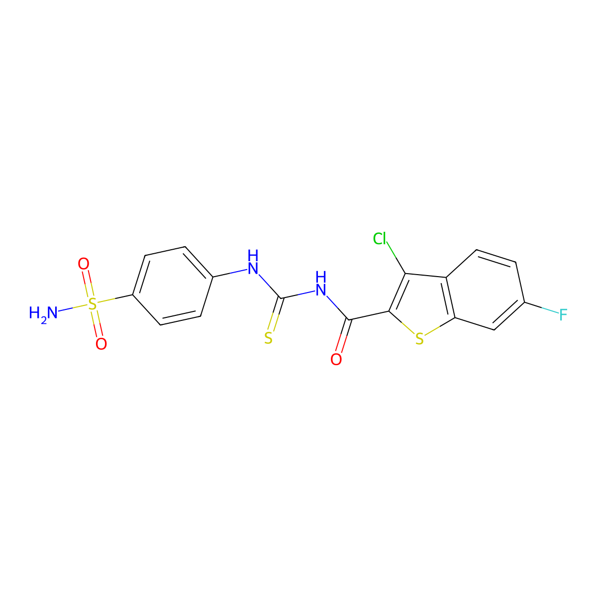 3-chloro-6-fluoro-N-[(4-sulfamoylphenyl)carbamothioyl]-1-benzothiophene-2-carboxamide molecular structure, CAS 415939-80-9