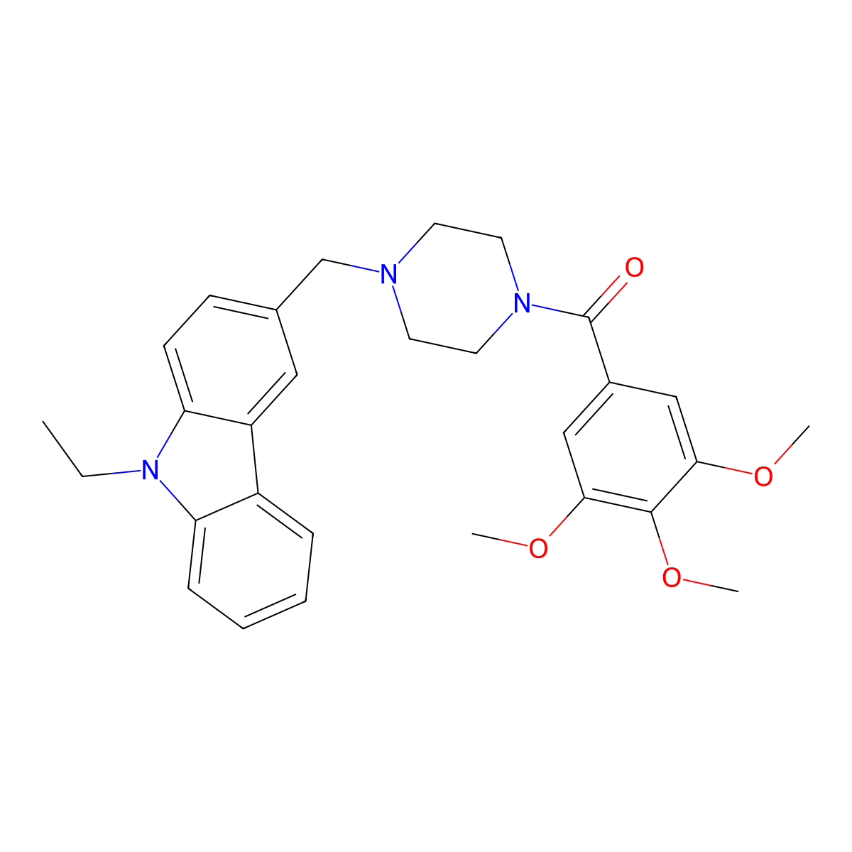 [4-[(9-Ethylcarbazol-3-yl)methyl]piperazin-1-yl]-(3,4,5-trimethoxyphenyl)methanone molecular structure, CAS 415942-41-5
