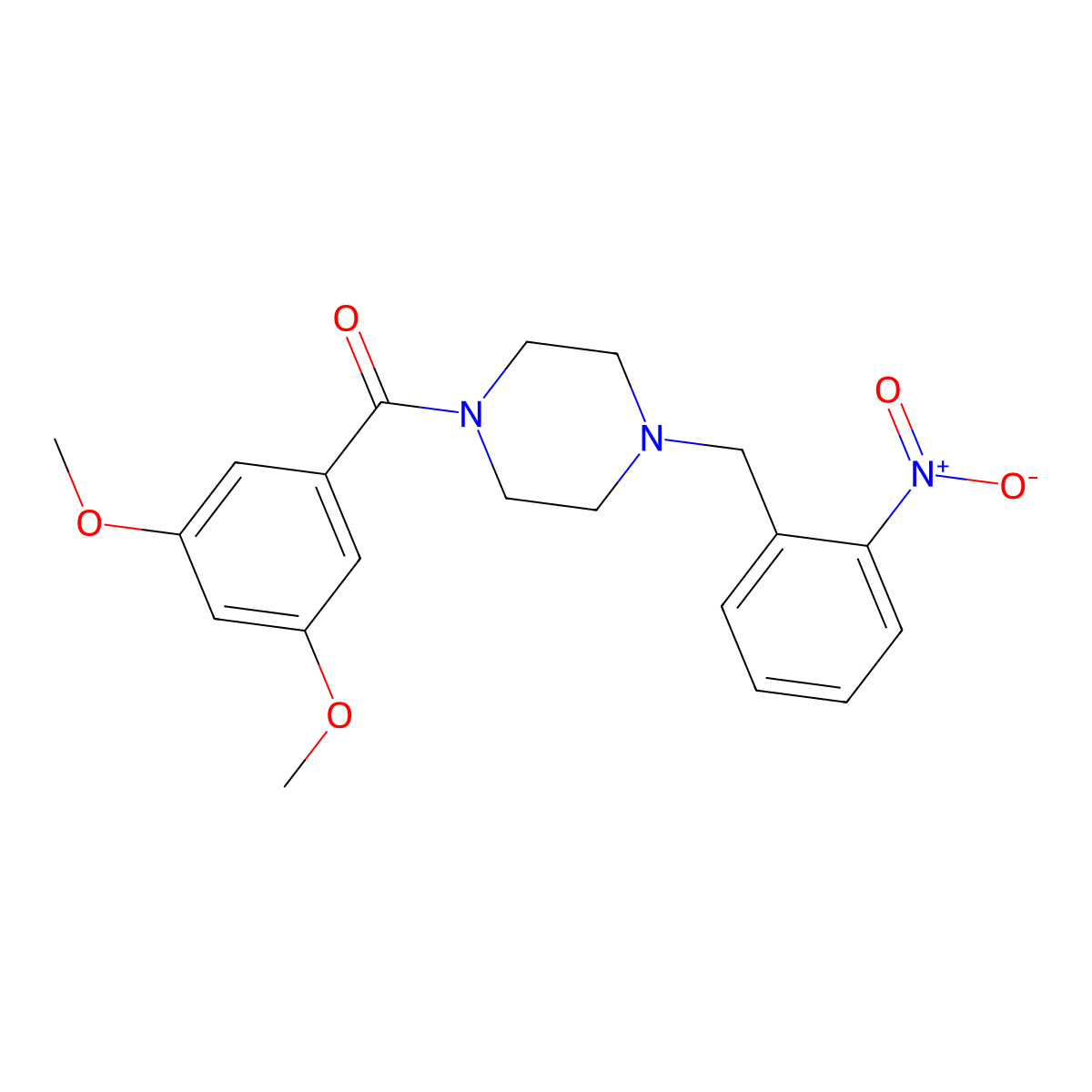 (3,5-Dimethoxyphenyl)-[4-[(2-nitrophenyl)methyl]piperazin-1-yl]methanone molecular structure, CAS 415942-52-8