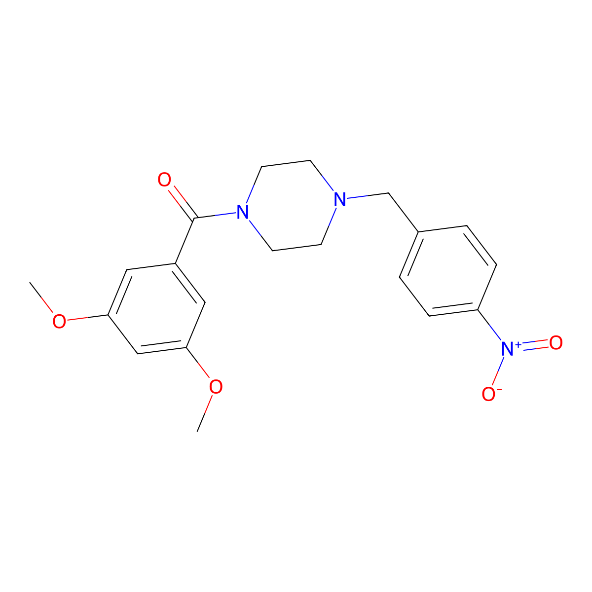 (3,5-Dimethoxyphenyl)-[4-[(4-nitrophenyl)methyl]piperazin-1-yl]methanone molecular structure, CAS 415942-54-0