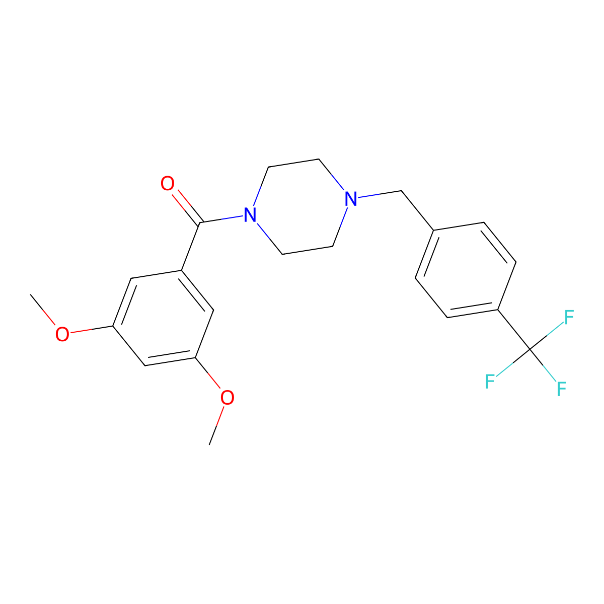 (3,5-Dimethoxyphenyl)-[4-[[4-(trifluoromethyl)phenyl]methyl]piperazin-1-yl]methanone molecular structure, CAS 415942-64-2