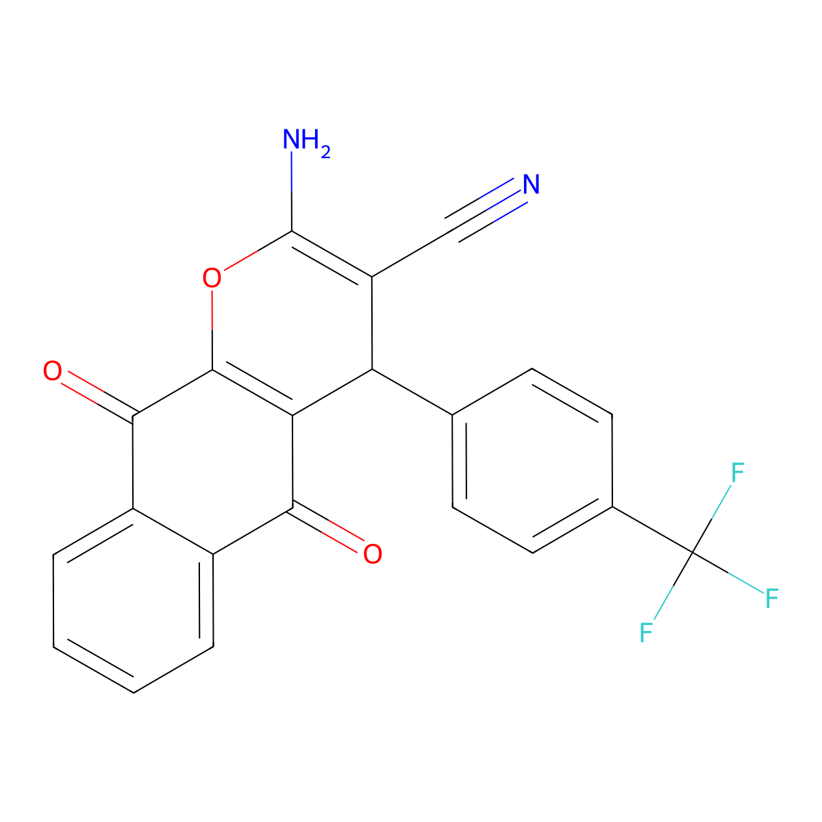 2-amino-5,10-dioxo-4-[4-(trifluoromethyl)phenyl]-4H-benzo[g]chromene-3-carbonitrile molecular structure, CAS 415942-77-7