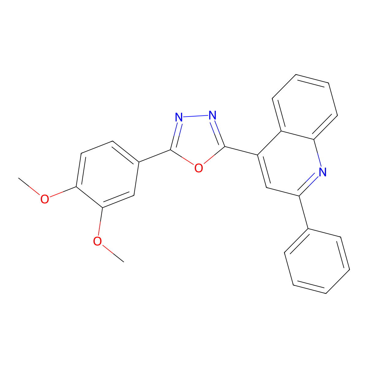 2-(3,4-Dimethoxyphenyl)-5-(2-phenylquinolin-4-yl)-1,3,4-oxadiazole molecular structure, CAS 415942-98-2
