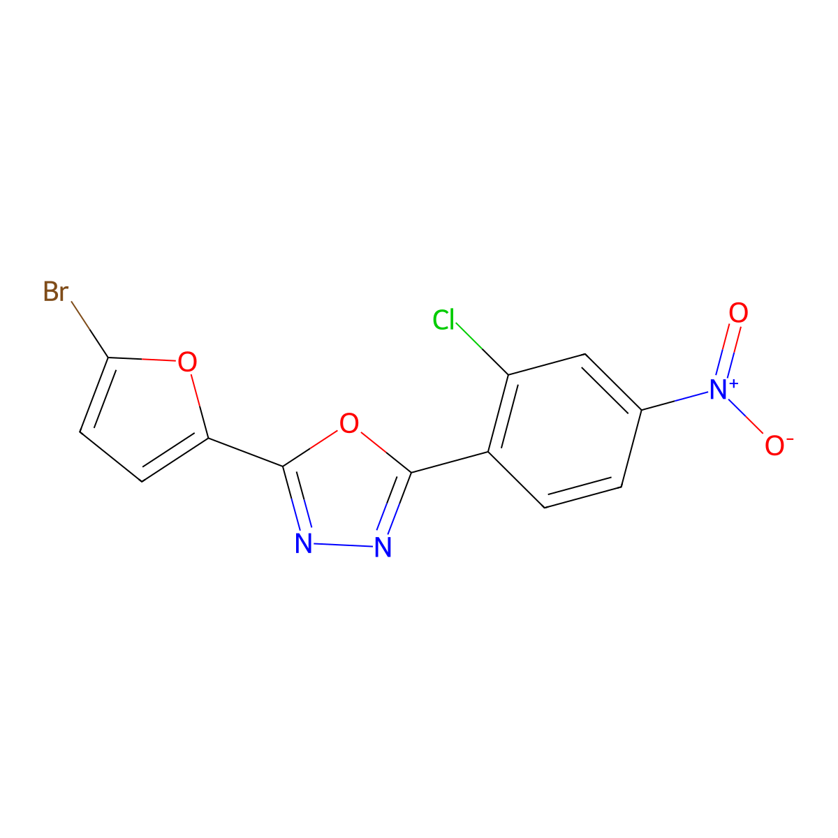 2-(5-Bromofuran-2-yl)-5-(2-chloro-4-nitrophenyl)-1,3,4-oxadiazole molecular structure, CAS 415943-19-0