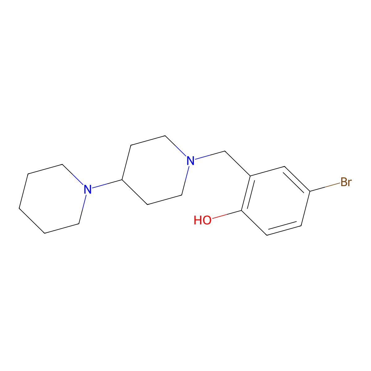 4-Bromo-2-[(4-piperidin-1-ylpiperidin-1-yl)methyl]phenol molecular structure, CAS 415950-47-9