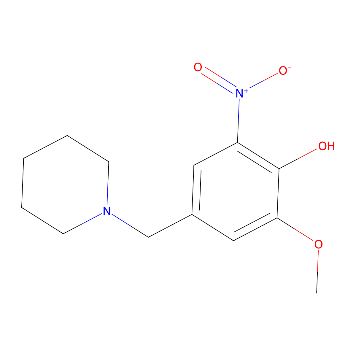 2-Methoxy-6-nitro-4-(piperidin-1-ylmethyl)phenol molecular structure, CAS 415957-61-8