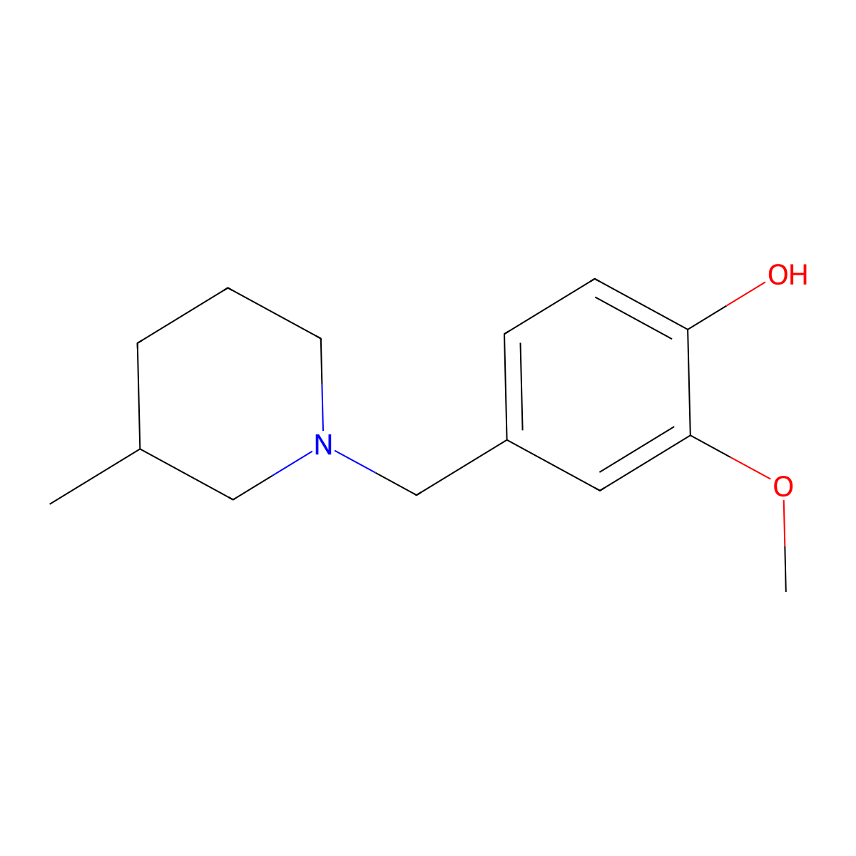 2-Methoxy-4-((3-methylpiperidin-1-yl)methyl)phenol molecular structure, CAS 415958-45-1