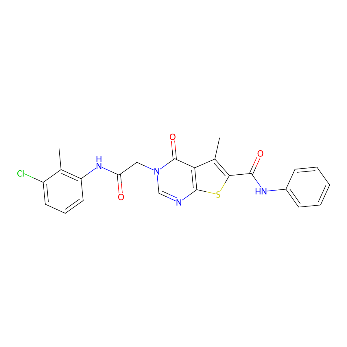 3-[2-(3-chloro-2-methylanilino)-2-oxoethyl]-5-methyl-4-oxo-N-phenylthieno[2,3-d]pyrimidine-6-carboxamide molecular structure, CAS 4160-13-8