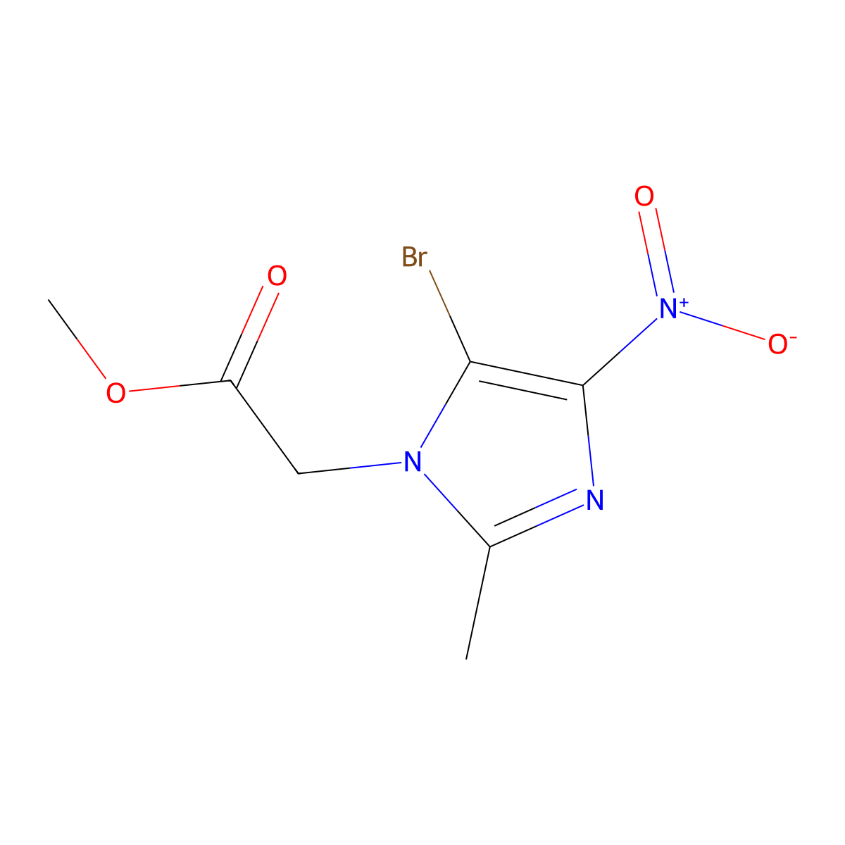 Methyl 2-(5-bromo-2-methyl-4-nitro-1H-imidazol-1-yl)acetate molecular structure, CAS 41604-58-4
