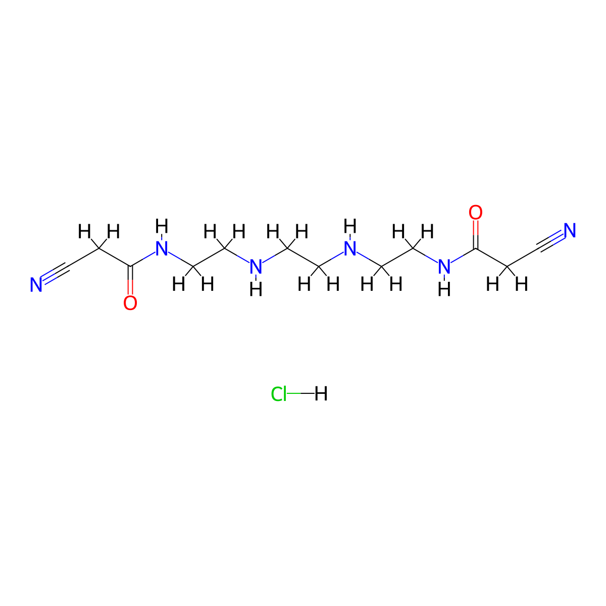 Acetamide, N,N'-[1,2-ethanediylbis(imino-2,1-ethanediyl)]bis[2-cyano-, hydrochloride (1:?) molecular structure, CAS 41608-81-5