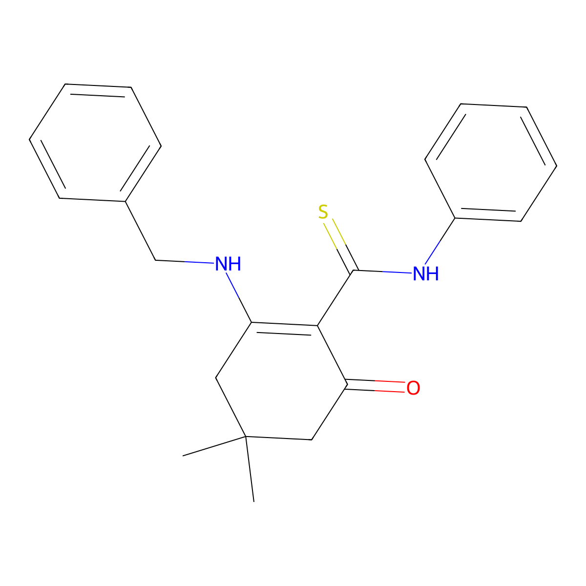 2-(benzylamino)-4,4-dimethyl-6-oxo-N-phenylcyclohex-1-ene-1-carbothioamide molecular structure, CAS 41609-06-7