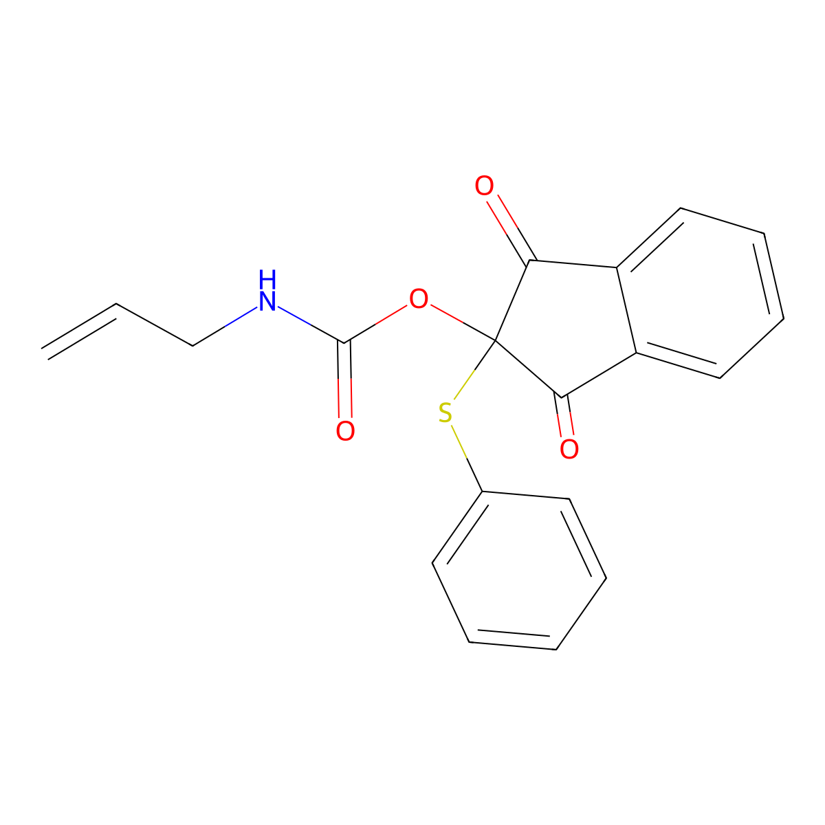 Carbamic acid, 2-propenyl-, 2,3-dihydro-1,3-dioxo-2-(phenylthio)-1H-inden-2-yl ester molecular structure, CAS 41634-86-0