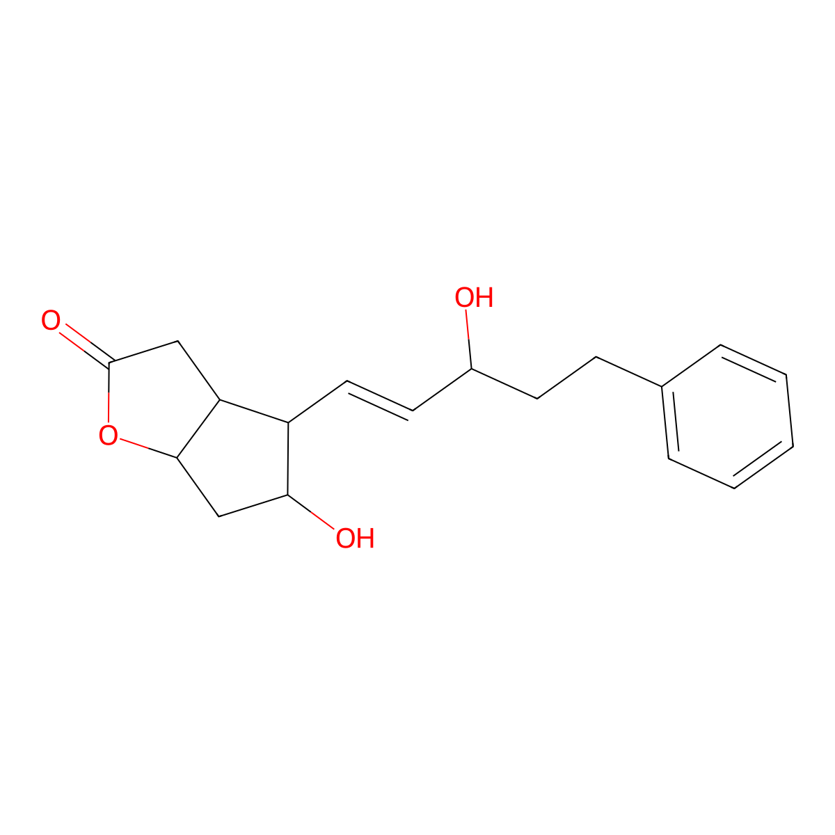 (3aR,4R,5R,6aS)-5-hydroxy-4-[(E,3S)-3-hydroxy-5-phenylpent-1-enyl]-3,3a,4,5,6,6a-hexahydrocyclopenta[b]furan-2-one molecular structure, CAS 41639-74-1