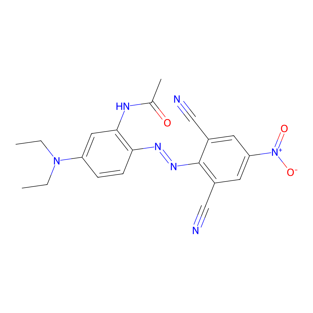 N-[2-[(2,6-dicyano-4-nitrophenyl)azo]-5-(diethylamino)phenyl]acetamide molecular structure, CAS 41642-51-7