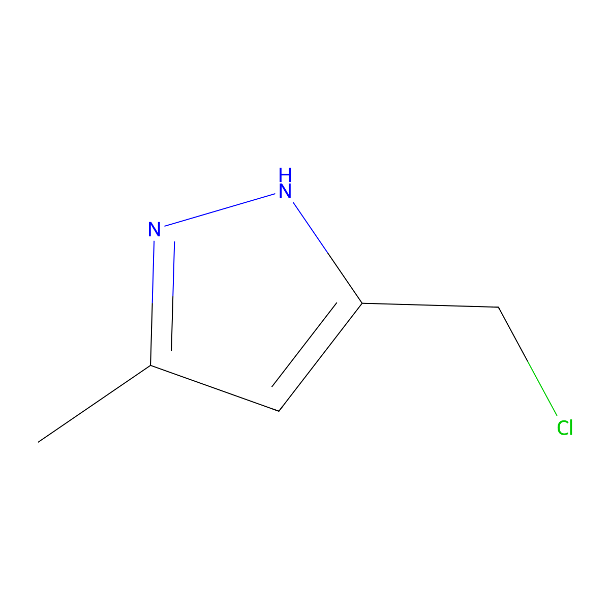 3-(chloromethyl)-5-methyl-1H-pyrazole molecular structure, CAS 41669-05-0