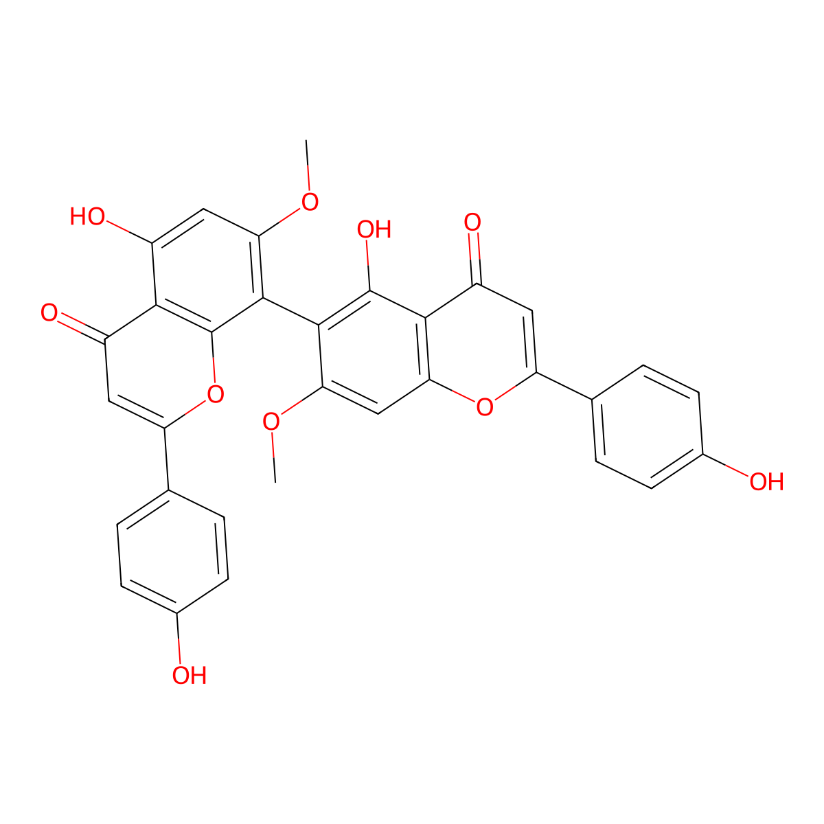 5,5'-dihydroxy-2,2'-bis(4-hydroxyphenyl)-7,7'-dimethoxy-4H,4'H-[6,8'-bichromene]-4,4'-dione molecular structure, CAS 41679-06-5