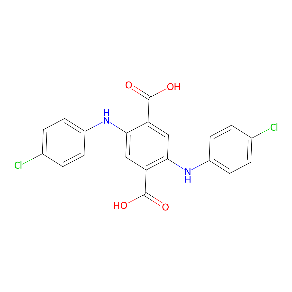 1,4-Benzenedicarboxylic acid, 2,5-bis[(4-chlorophenyl)amino]- molecular structure, CAS 41680-76-6