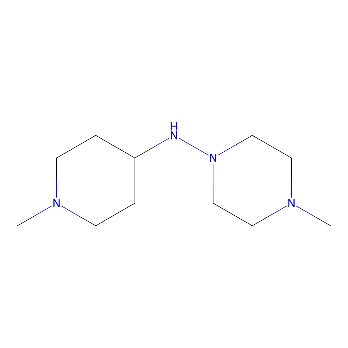 4-methyl-N-(1-methylpiperidin-4-yl)piperazin-1-amine molecular structure, CAS 416863-70-2