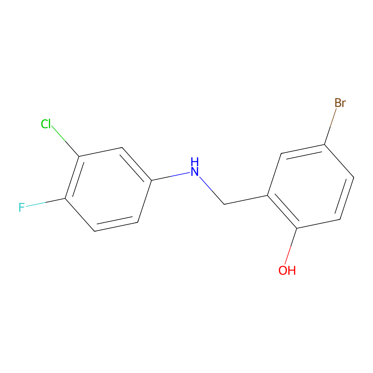 4-Bromo-2-{[(3-chloro-4-fluorophenyl)amino]methyl}phenol molecular structure, CAS 416865-40-2