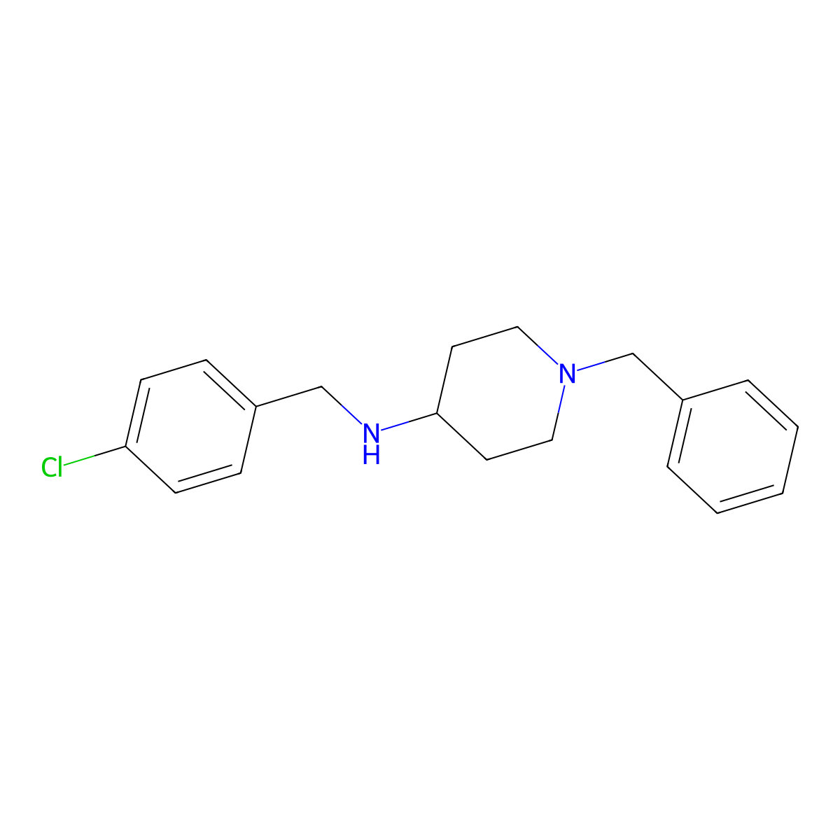 1-benzyl-N-[(4-chlorophenyl)methyl]piperidin-4-amine molecular structure, CAS 416866-39-2