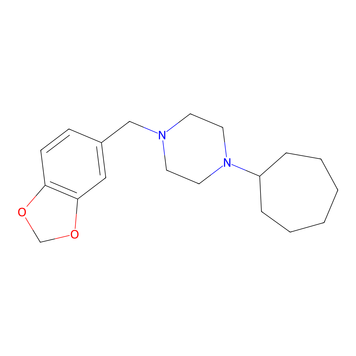 1-(1,3-Benzodioxol-5-ylmethyl)-4-cycloheptylpiperazine molecular structure, CAS 416870-71-8