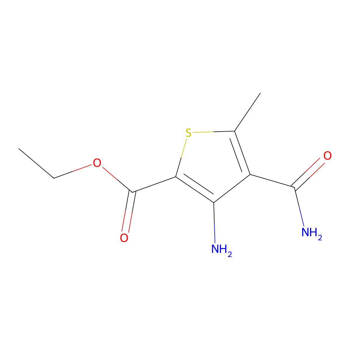 Ethyl 3-amino-4-carbamoyl-5-methylthiophene-2-carboxylate molecular structure, CAS 416871-41-5