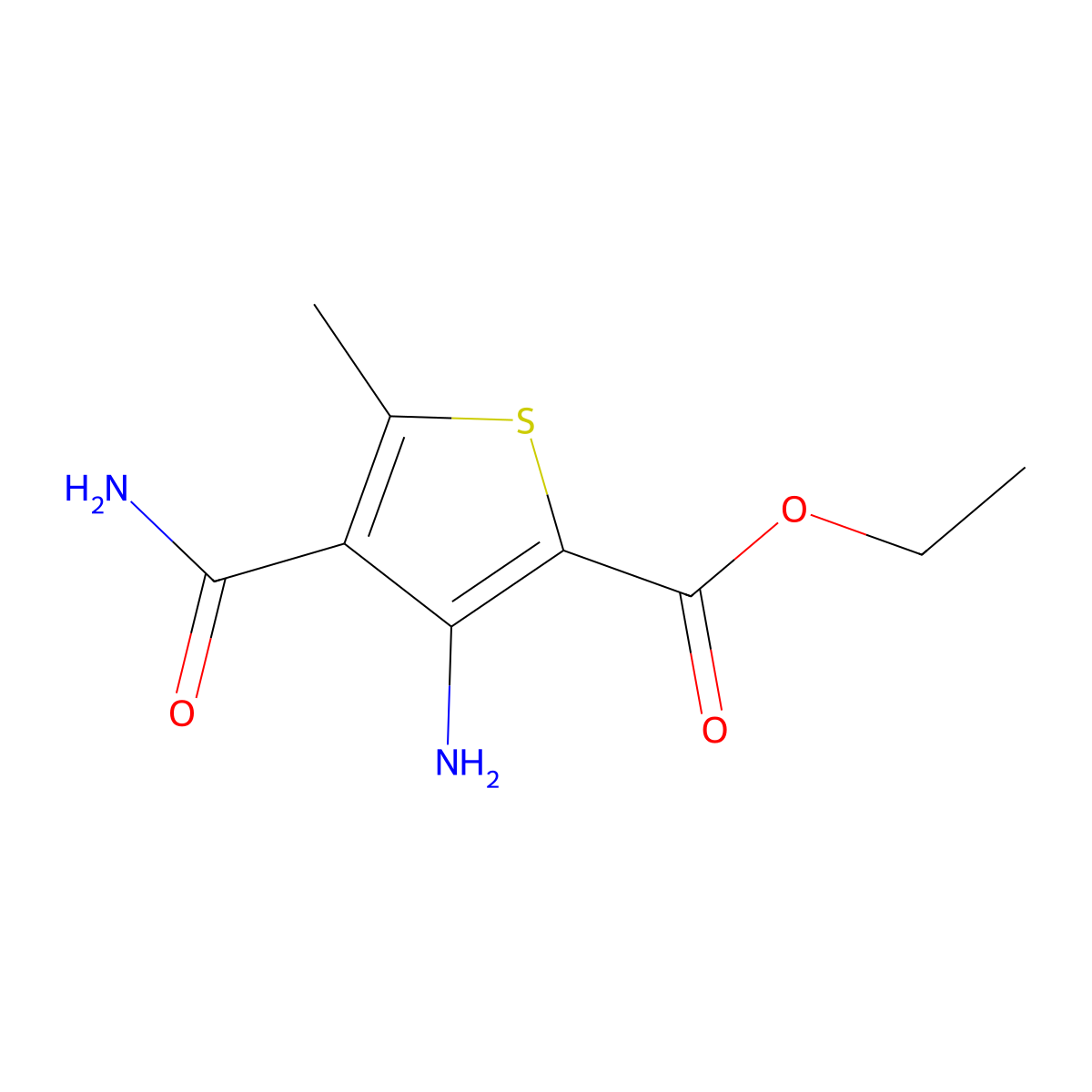Ethyl 3-amino-4-carbamoyl-5-methylthiophene-2-carboxylate molecular structure, CAS 416871-41-5