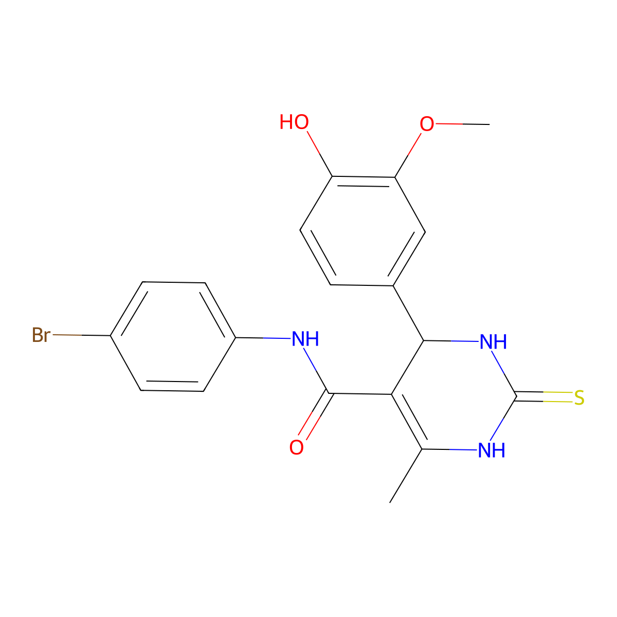 N-(4-bromophenyl)-4-(4-hydroxy-3-methoxyphenyl)-6-methyl-2-thioxo-1,2,3,4-tetrahydropyrimidine-5-carboxamide molecular structure, CAS 416877-72-0
